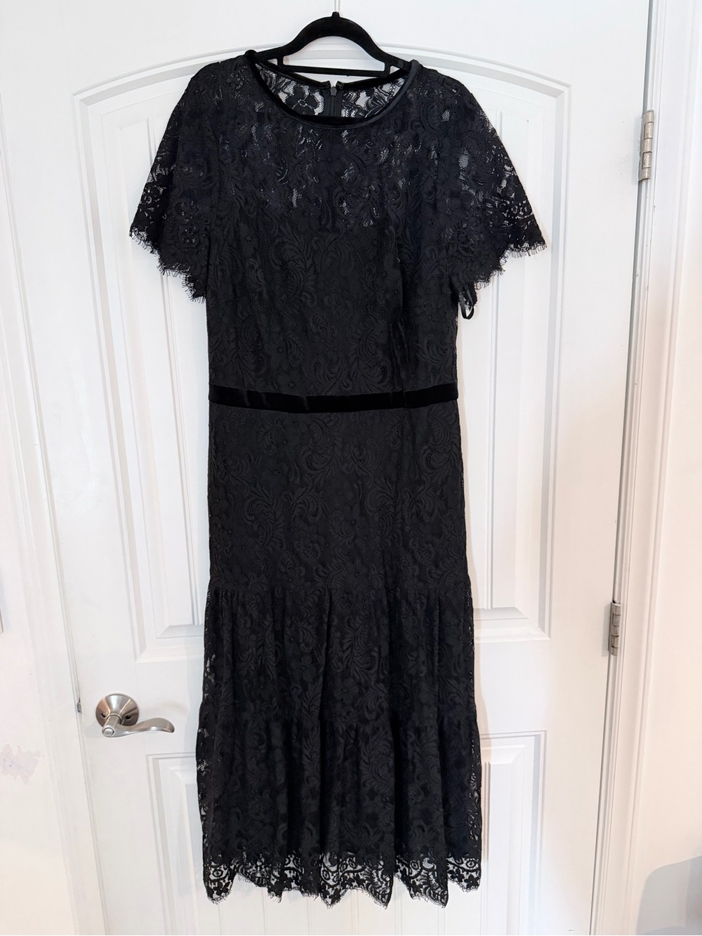 Ralph Lauren Black Lace Midi Dress with Velvet Waistband